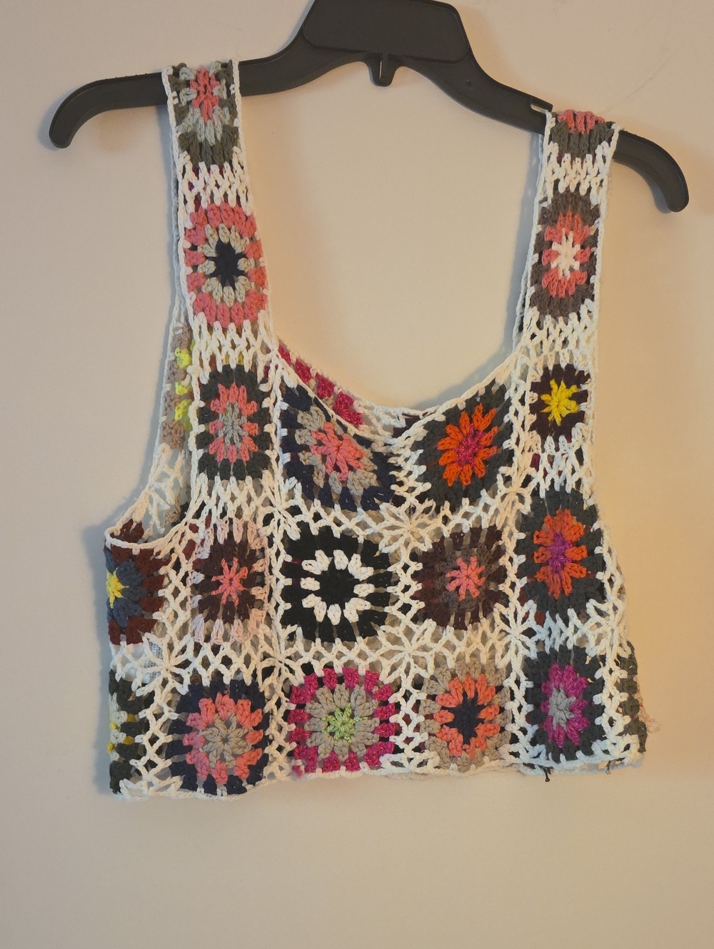 Crochet Multicolor Crop Top with White Trim